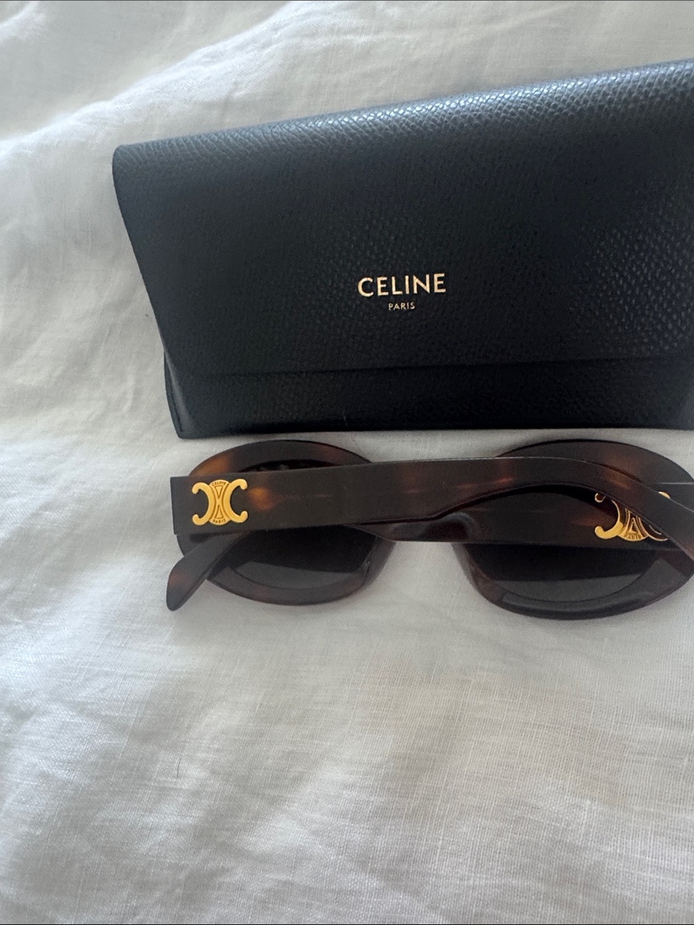 Celine Tortoiseshell Oval Sunglasses with Dark Lenses - Picture 2 of 3